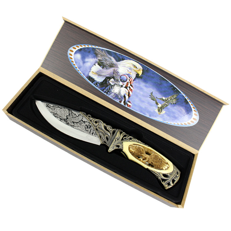 TheBoneEdge 10 in. Eagle Pattern Handle & Blade Hunting Knife With Gift Box