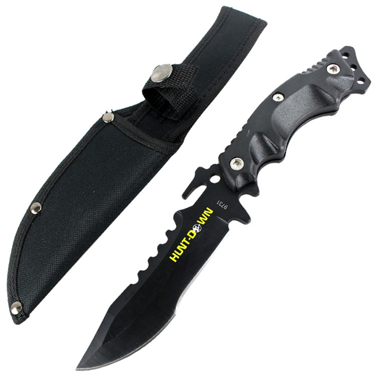 Hunt-Down 10 in. Stainless Steel Full Tang Survival Hunting Knife Tactical