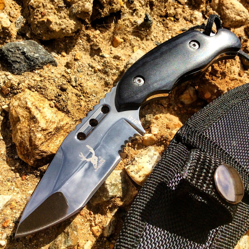 The Bone Edge 6 in. Hunting Knife Full Tang Tactical Survival Knife Black Handle