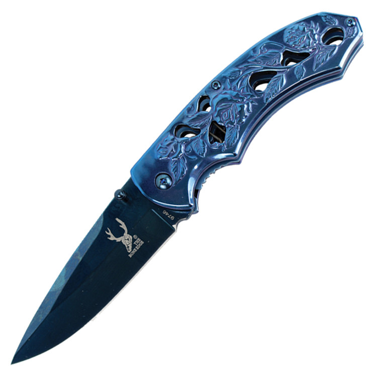 TheBoneEdge 8 in. Spring Assisted Tactical Sharp Knife with Strap Holder - Blue