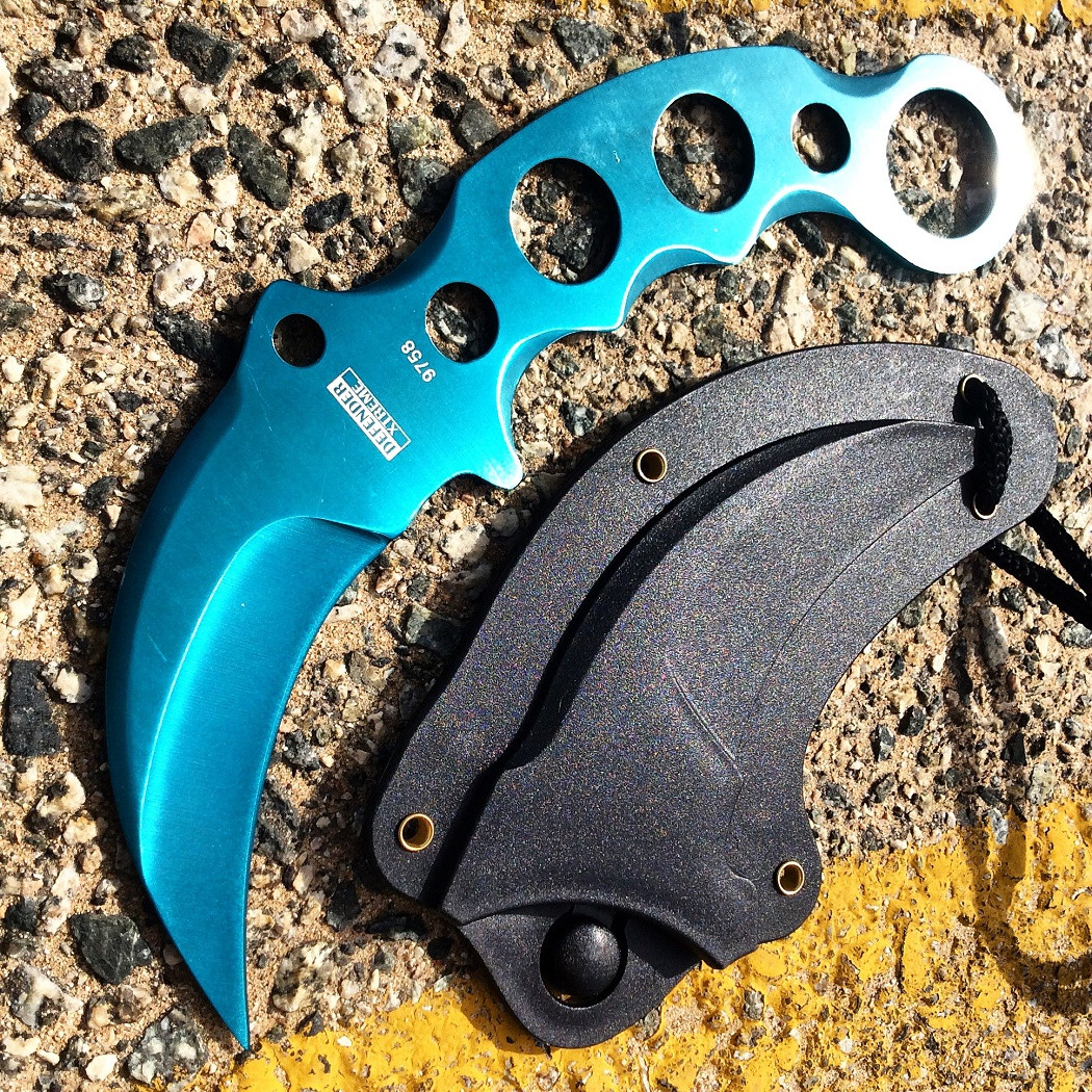 Defender-Xtreme 7.5 in. Tactical Combat Karambit Knife Full Tang With Sheath Teal
