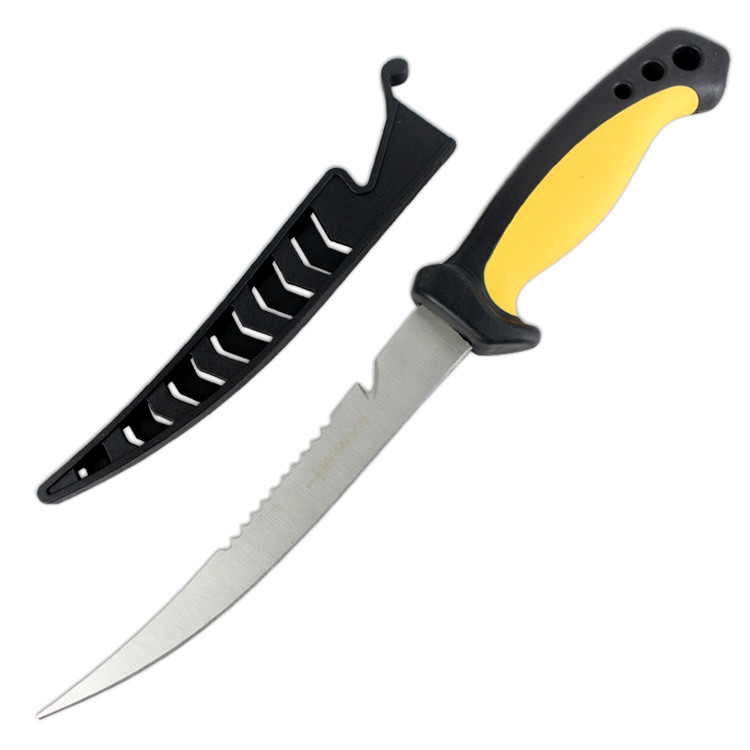 11.5 in. Defender Comfort Yellow Grip Fish Fillet Knife with Serrated Edge Blade