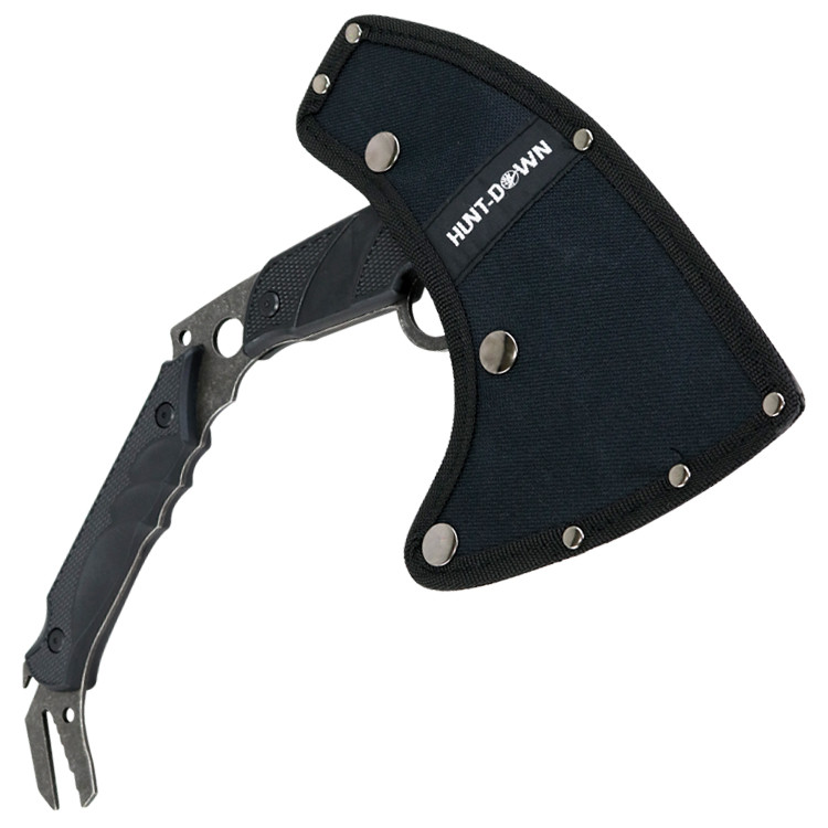 Hunt-Down 13 in. Hunting Survival Axe With Sheath - Black Color Handle