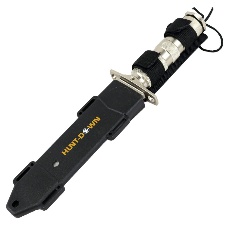 Hunt-Down 12 in. Chrome Color Fixed Blade Survival Knife - Survival Kit & Compass