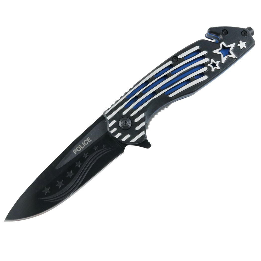 Defender 8.5 in. Spring Assisted Knife Star & Stripes Handle w/ Seatbelt Cutter