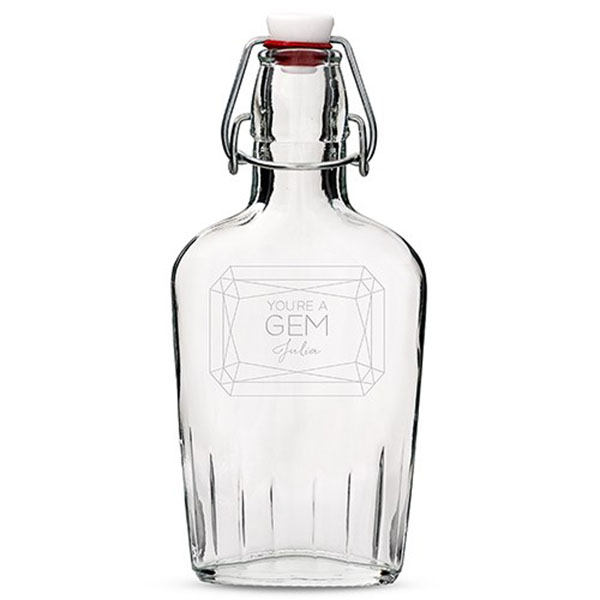 Personalized Clear Glass Hip Flask Gem Etching