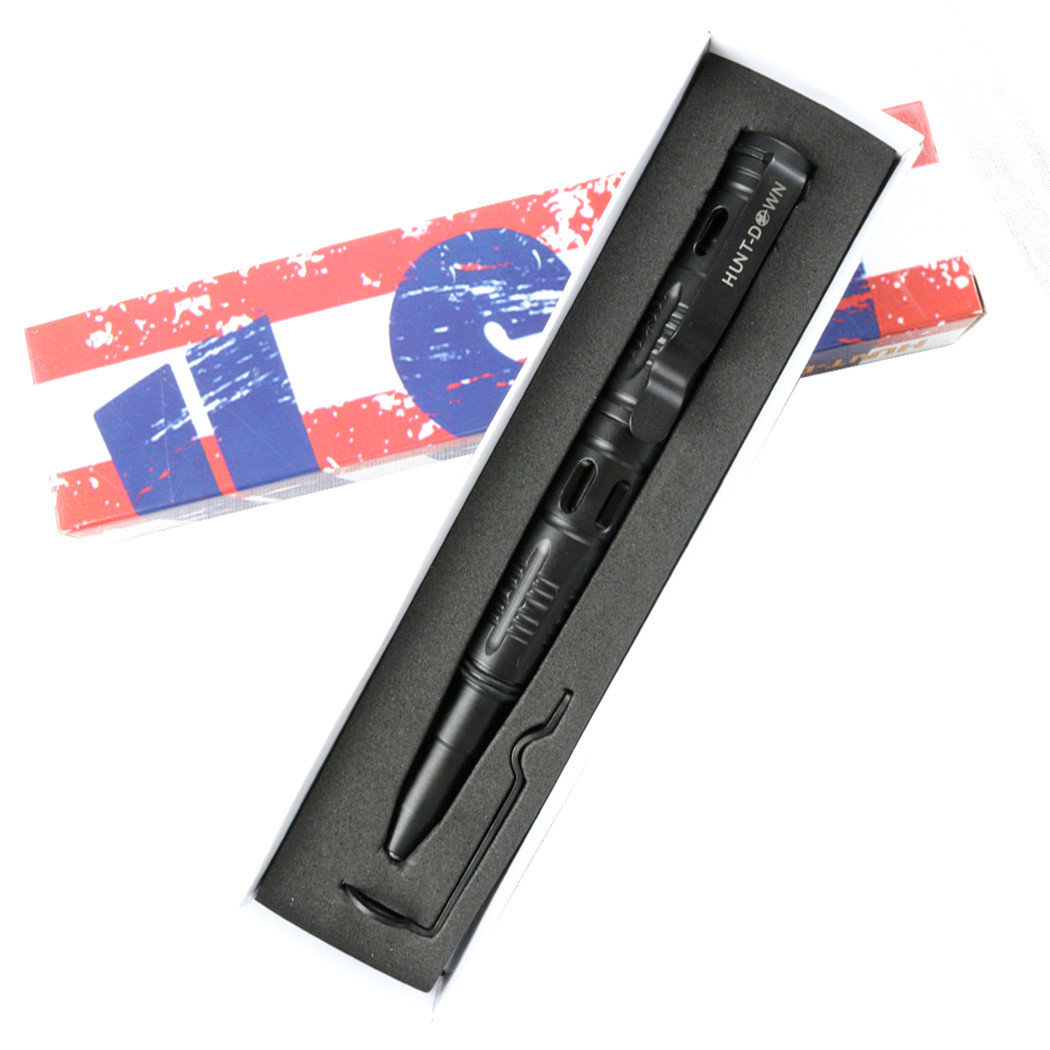 Hunt-Down New Powerful 6 in. Black Tactical Pen For Self Defense with Glass Breaker