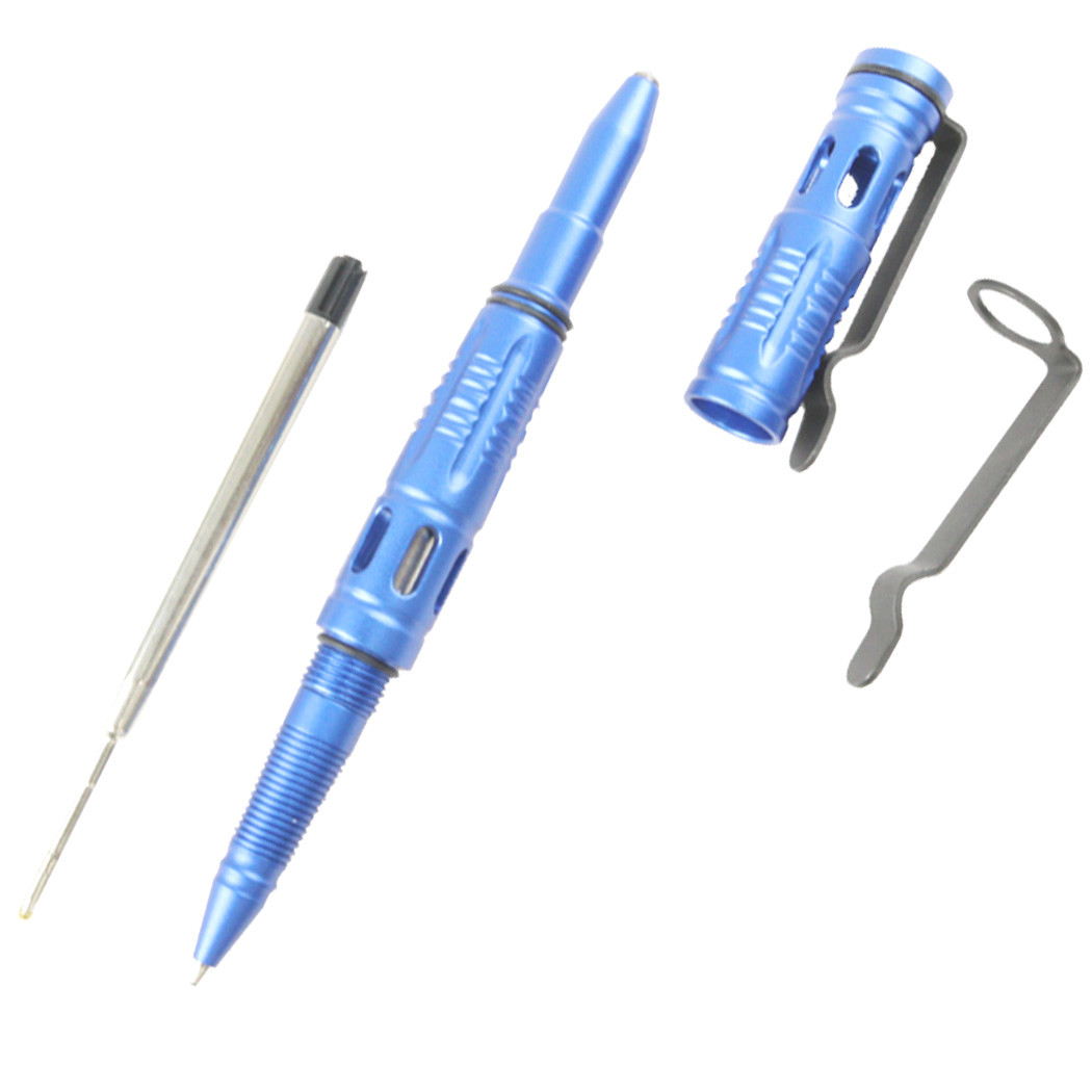 Hunt-Down New 6 in. Blue Ploice Tactical Pen For Self Defense with Glass Breaker