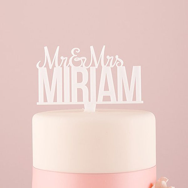 Personalized Mr. And Mrs. White Acrylic Cake Topper