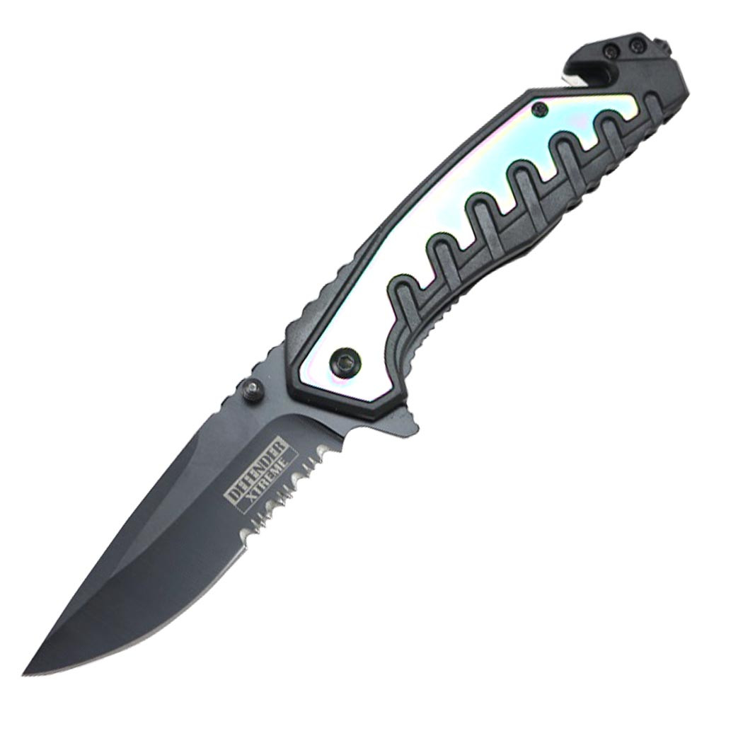 Defender-Xtreme 9 in. Rainbow & Black Spring Assisted Folding Knife with Belt Clip