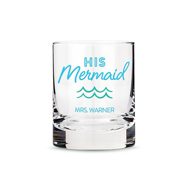 Personalized Whiskey Glass - His Mermaid Print