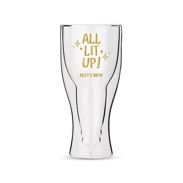 Personalized Double Walled Beer Glass All Lit Up! Printing
