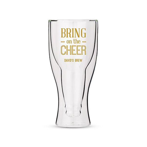 Personalized Double Walled Beer Glass Bring On The Cheer Print