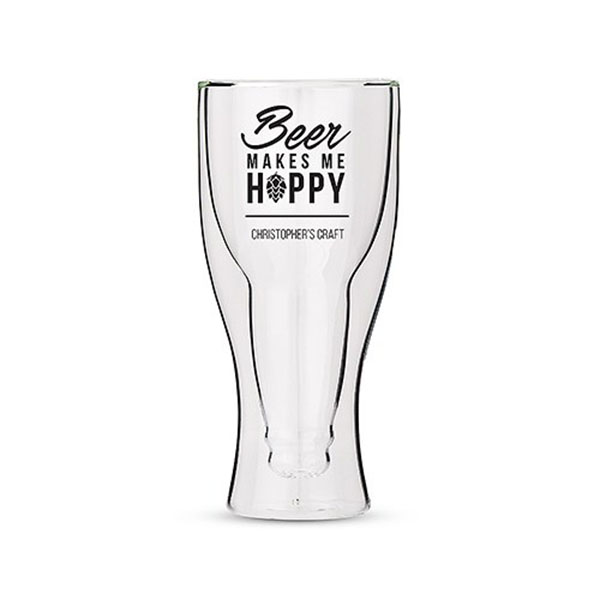 Personalized Double Walled Beer Glass Beer Makes Me Happy Print