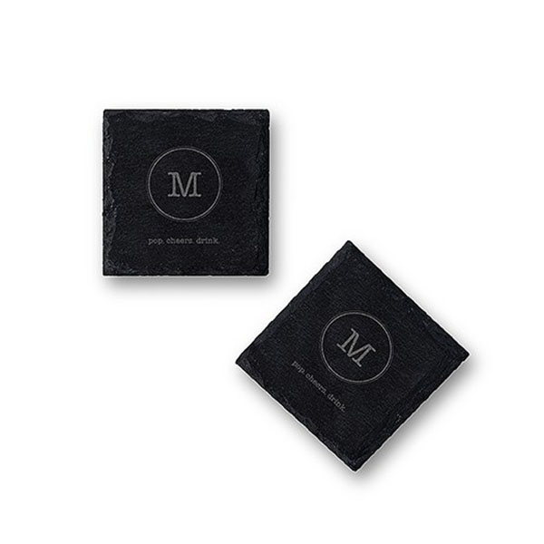 Set Of Square Slate Coasters - Typewriter Monogram Etching
