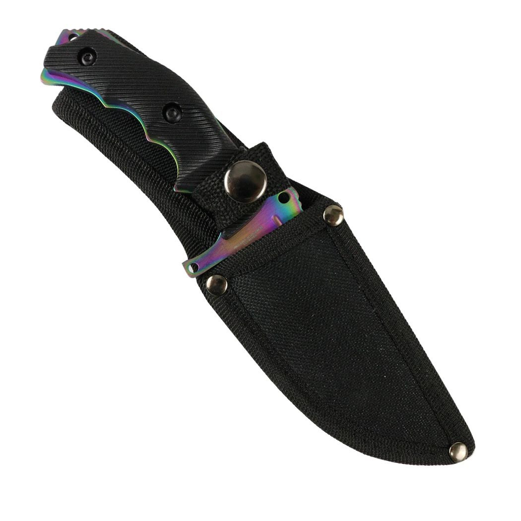Hunt-Down Series 9.5 in. Hunting Knife Multi Rainbow Color Full Tang Blade