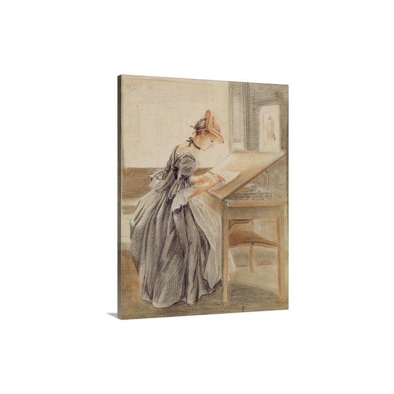 A Lady Copying At A Drawing Table C 1760 70 Wall Art - Canvas - Gallery Wrap