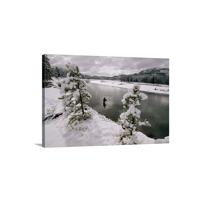 A Fisherman In The Yellowstone River Wyoming Wall Art - Canvas - Gallery Wrap