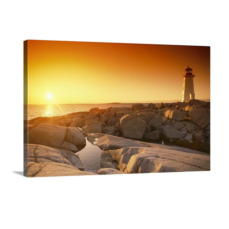 A Lighthouse At Sunset Peggy's Cove Nova Scotia Canada Wall Art - Canvas - Gallery Wrap