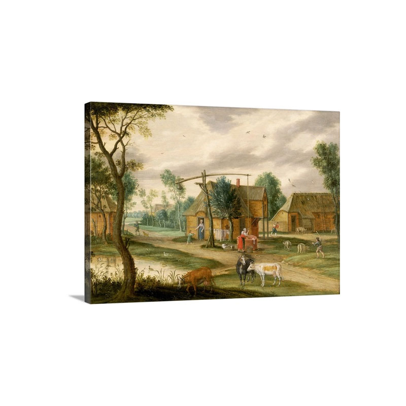 A Village Landscape With A Woman Drawing Water From A Well Wall Art - Canvas - Gallery Wrap