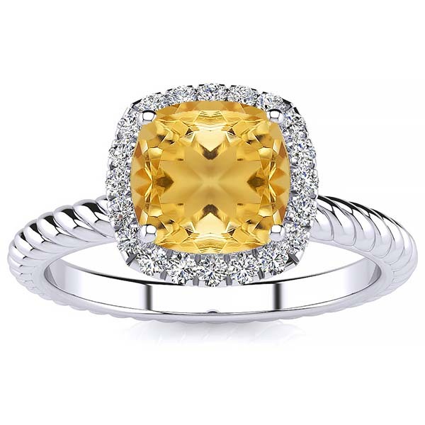 Alyssa Yellow Citrine Ring - White Gold