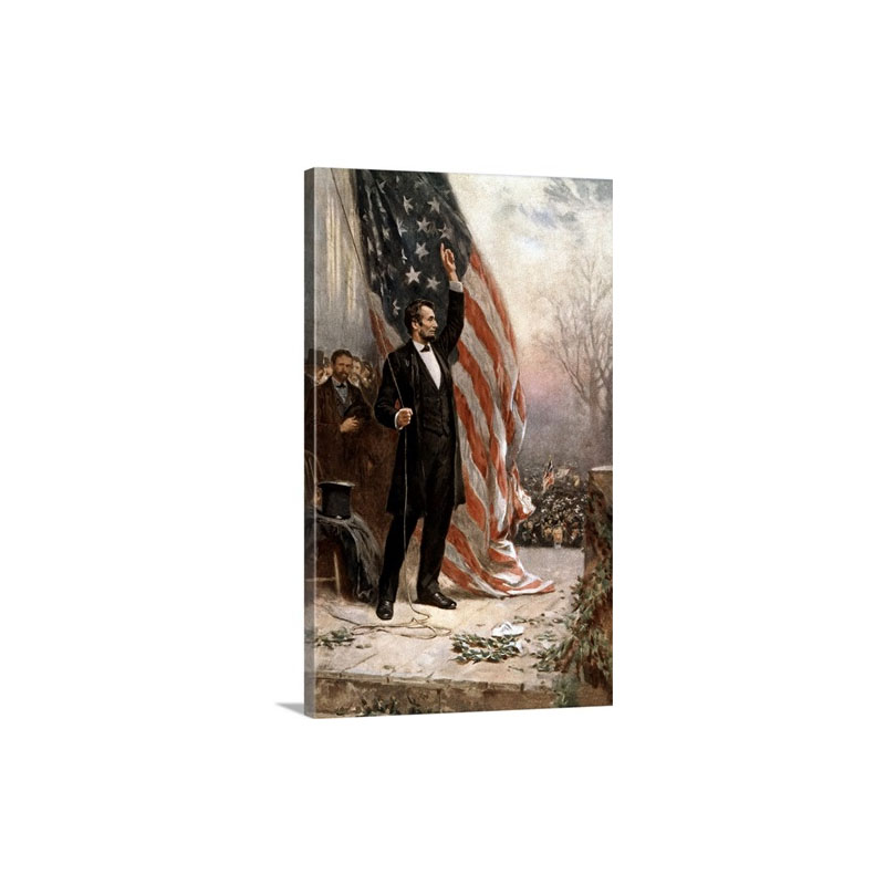 American Civil War Painting Of President Abraham Lincoln Holding The American Flag Wall Art - Canvas - Gallery Wrap