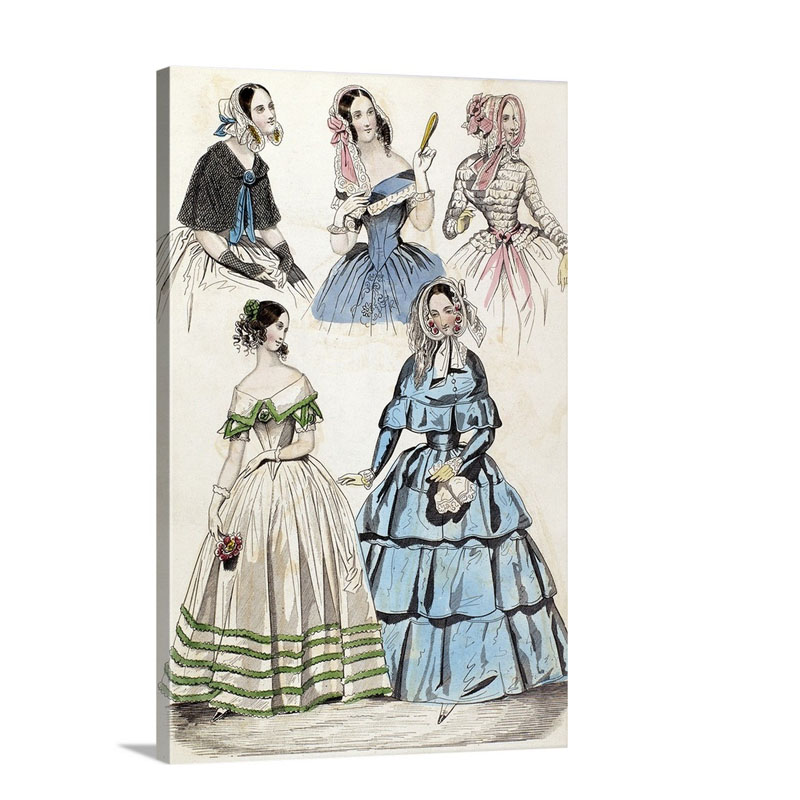 American Color Fashion Plate From Godey's Lady's Book 1842 Wall Art - Canvas - Gallery Wrap