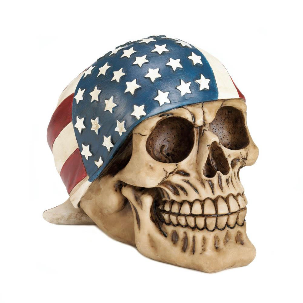 American Flag Bandana Skull Figurine