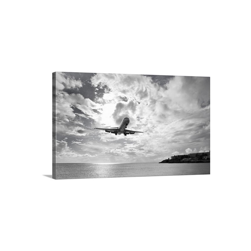 An Airliner Comes In For A Landing In St Maarten Netherlands Antilles Wall Art - Canvas - Gallery Wrap