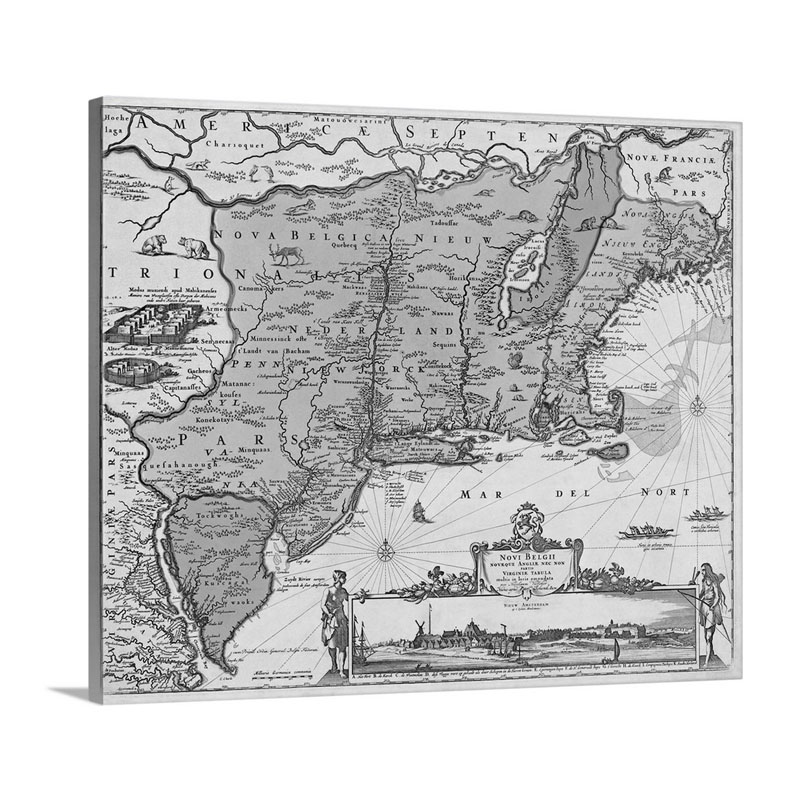 Antique Map Of The Mid Atlantic And New England 1685 Wall Art - Canvas - Gallery Wrap