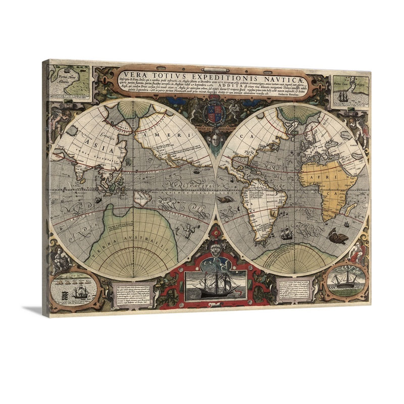 Antique Map Of The World Ca 1595 Wall Art - Canvas - Gallery Wrap