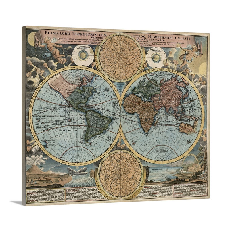 Antique Map Of The World Ca 1716 Wall Art - Canvas - Gallery Wrap