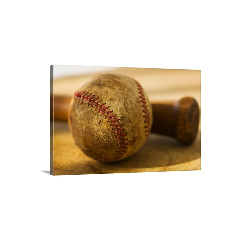 Antique Baseball With Baseball Bat Wall Art - Canvas - Gallery Wrap