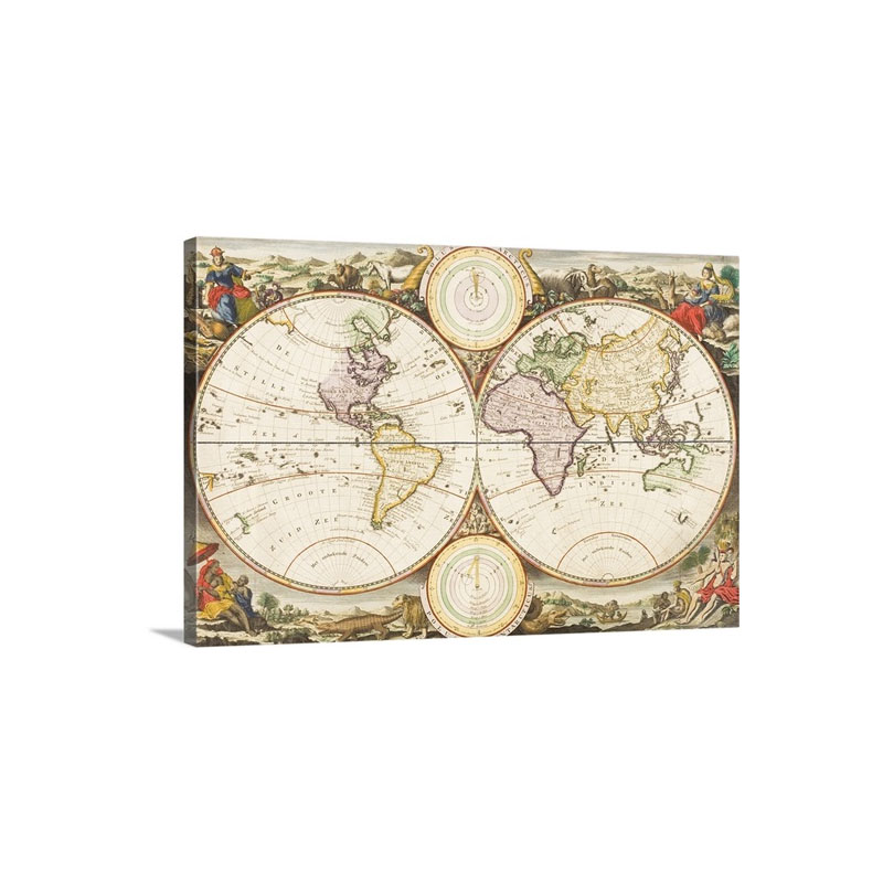 Antique Drawing Of The Globe Wall Art - Canvas - Gallery Wrap