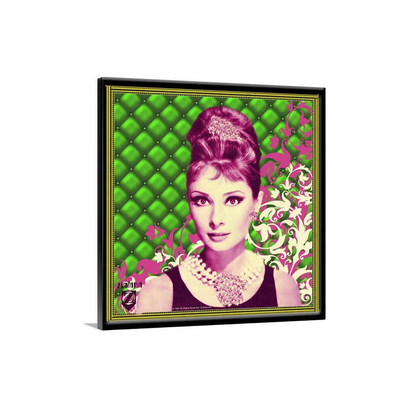 Audrey Hepburn Padded Floral Green Pink Wall Art - Canvas - Gallery Wrap