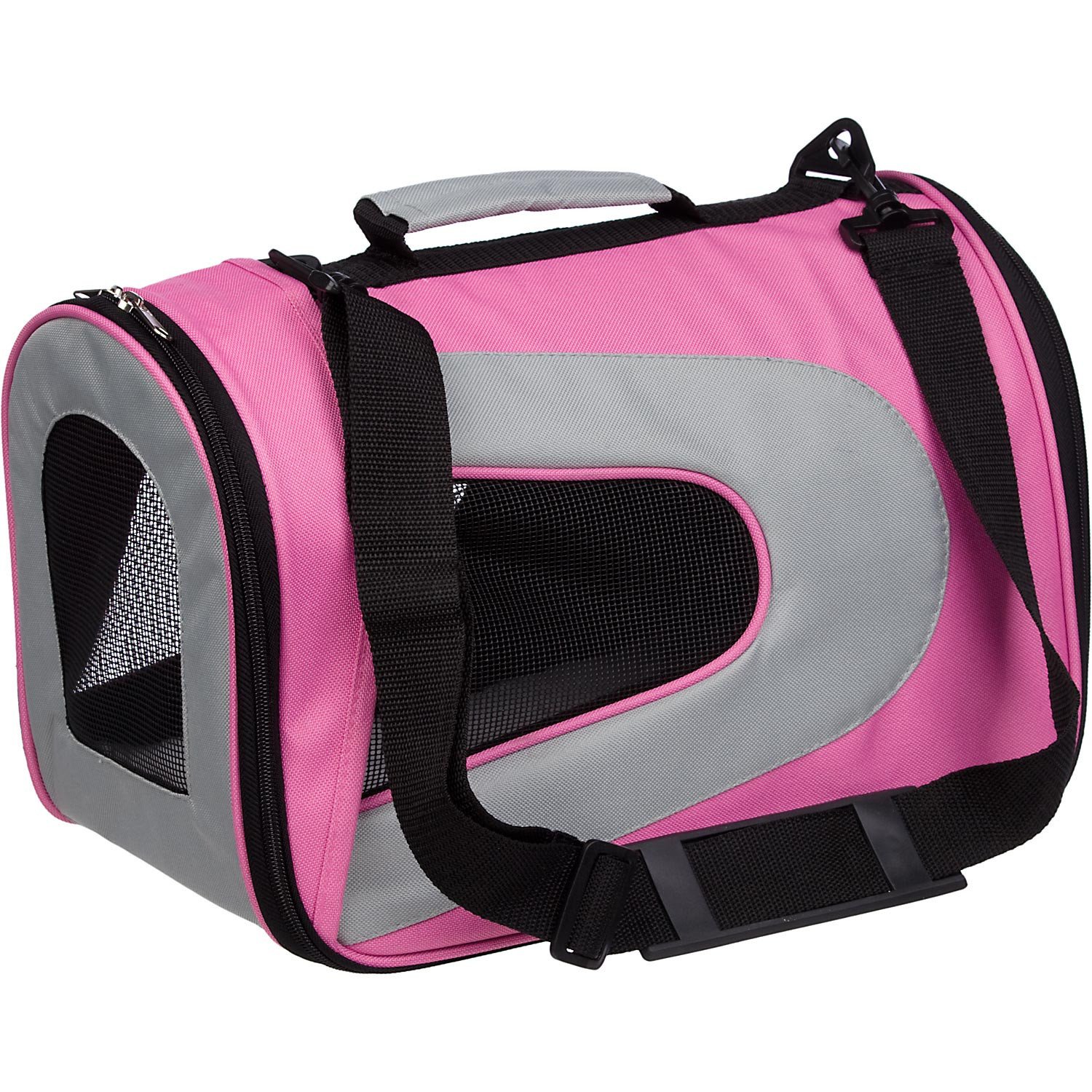 Airline Approved Folding Zippered Sporty Mesh Pet Carrier - Pink 