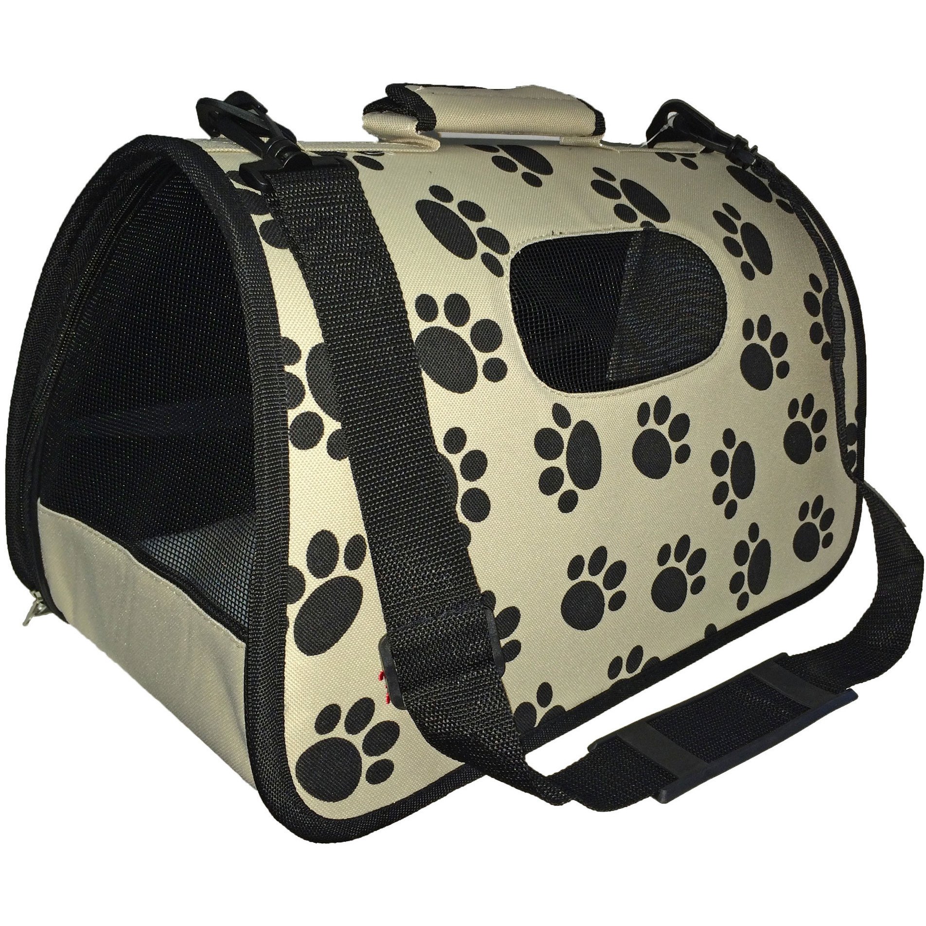 Airline Approved Folding Zippered Sporty Cage Pet Carrier - Paw Print