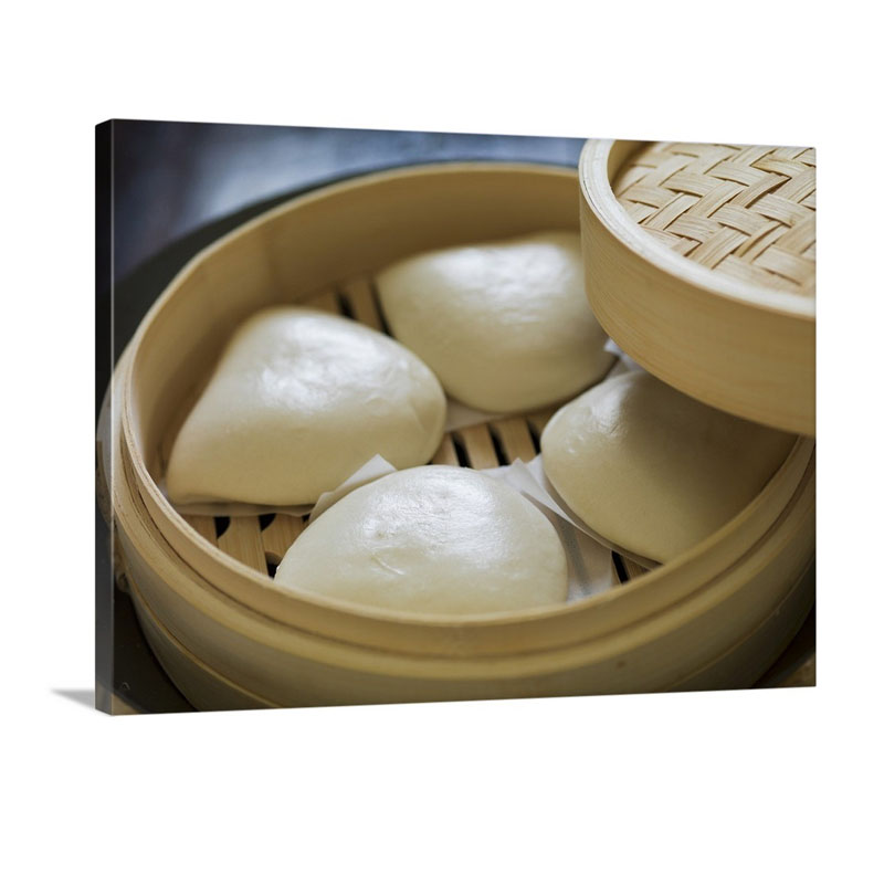 Bao Buns In A Bamboo Steamer China Wall Art - Canvas - Gallery Wrap