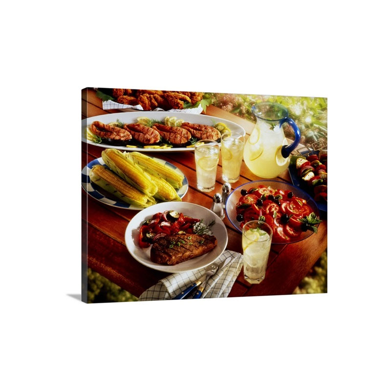 Barbecue Spread On Picnic Table Wall Art - Canvas - Gallery Wrap