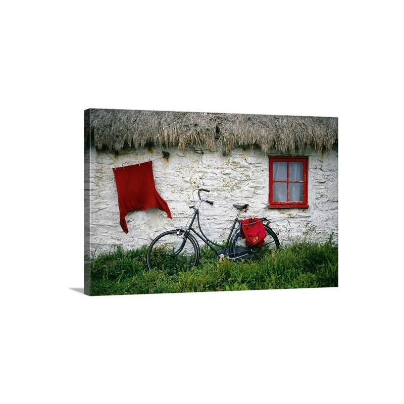 Bicycle Outside A Cottage Cregnesh Isle Of Man British Isles Wall Art - Canvas - Gallery Wrap