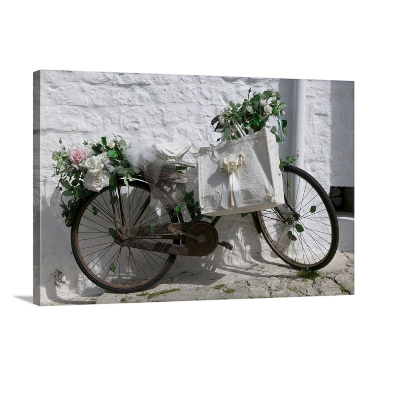 Bicycle Parked Against A Wall Trulli House Alberobello Apulia Italy Wall Art - Canvas - Gallery Wrap