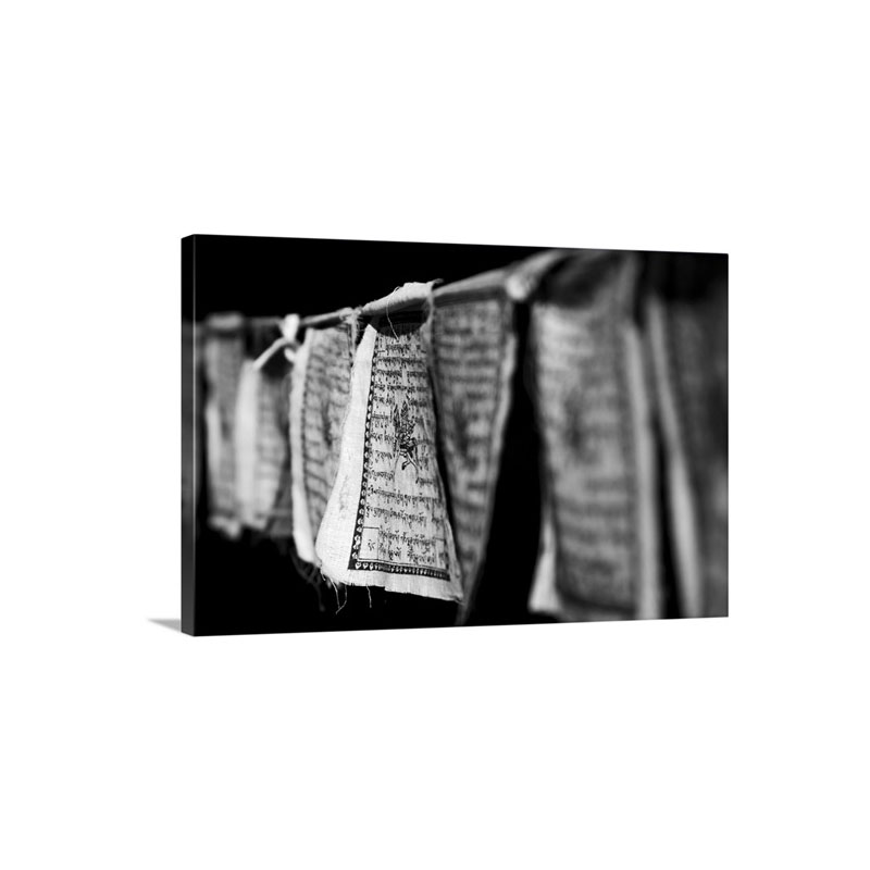 Black And White Buddhist Prayer Flags Wall Art - Canvas - Gallery Wrap