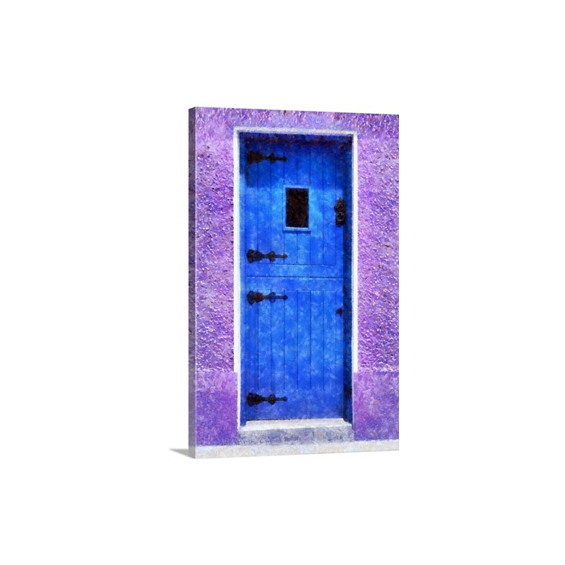 Blue Door And Violet Walls Digital Painting Wall Art - Canvas - Gallery Wrap