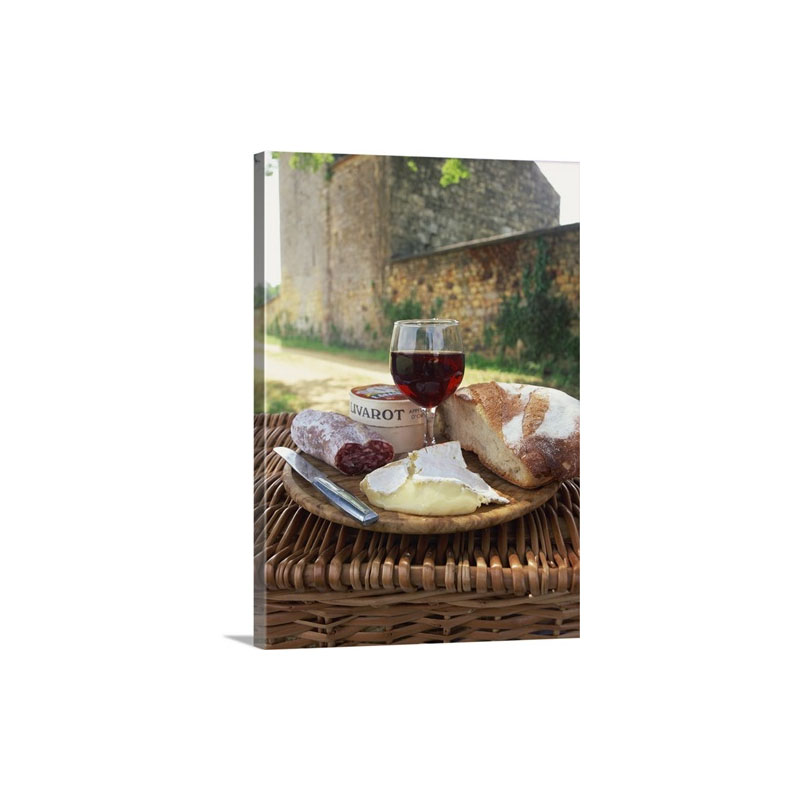 Bread Glass Of Red Wine Cheese And Sausage Dordogne France Wall Art - Canvas - Gallery Wrap