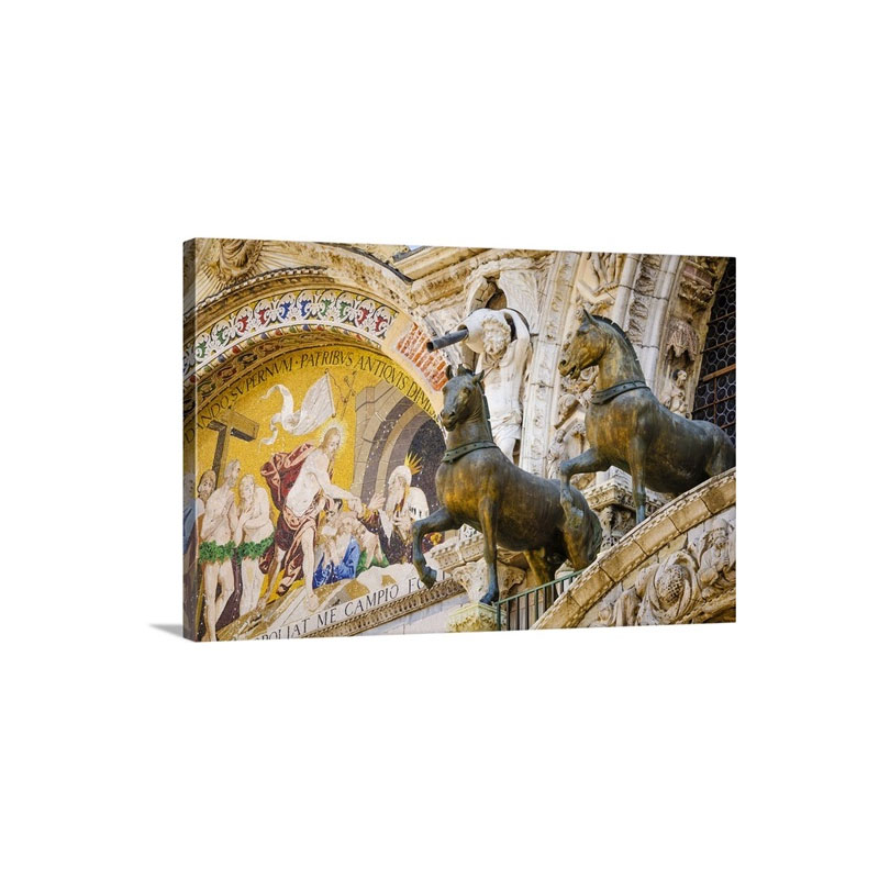 Bronze Horses And Mosaic Above The Entrance To Basilica San Marco Venice Veneto Italy Wall Art - Canvas - Gallery Wrap