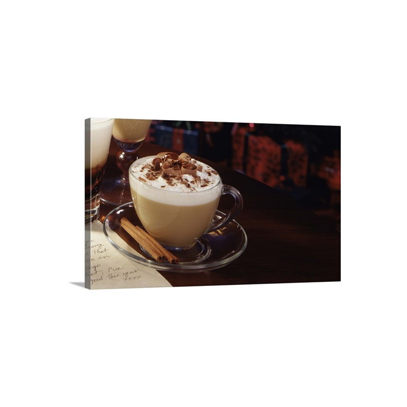 Cappuccino With Chocolate And Cinnamon Sticks Wall Art - Canvas - Gallery Wrap