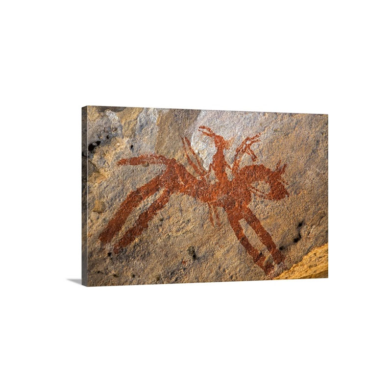 Chad Sahara A Painting Of A Horse And Rider Decorates The Sandstone Wall Of A Cave Wall Art - Canvas - Gallery Wrap