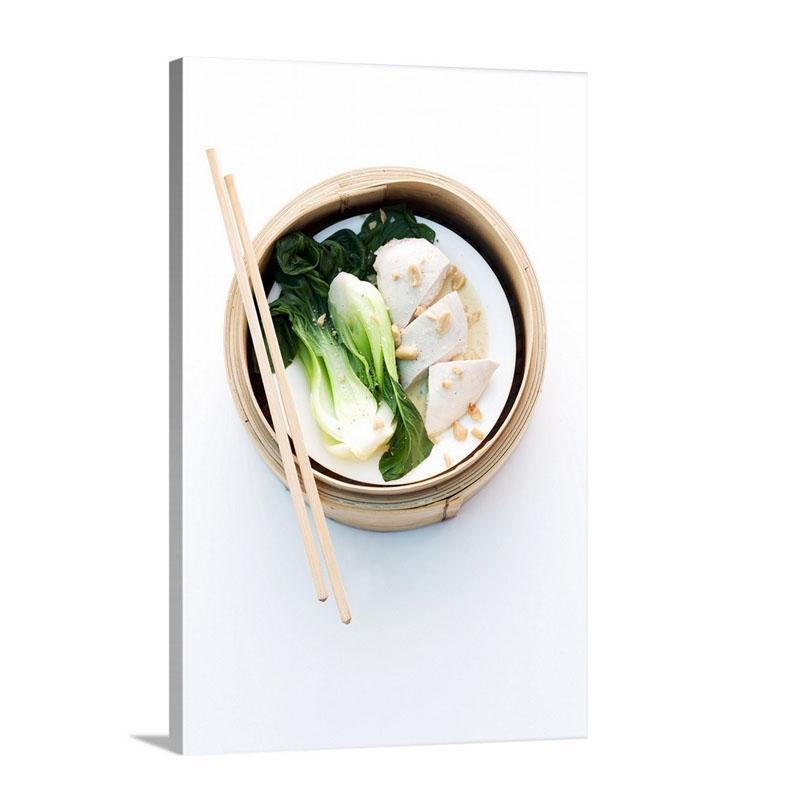Chicken Breast With Pak Choi Cooked In A Steaming Basket Wall Art - Canvas - Gallery Wrap
