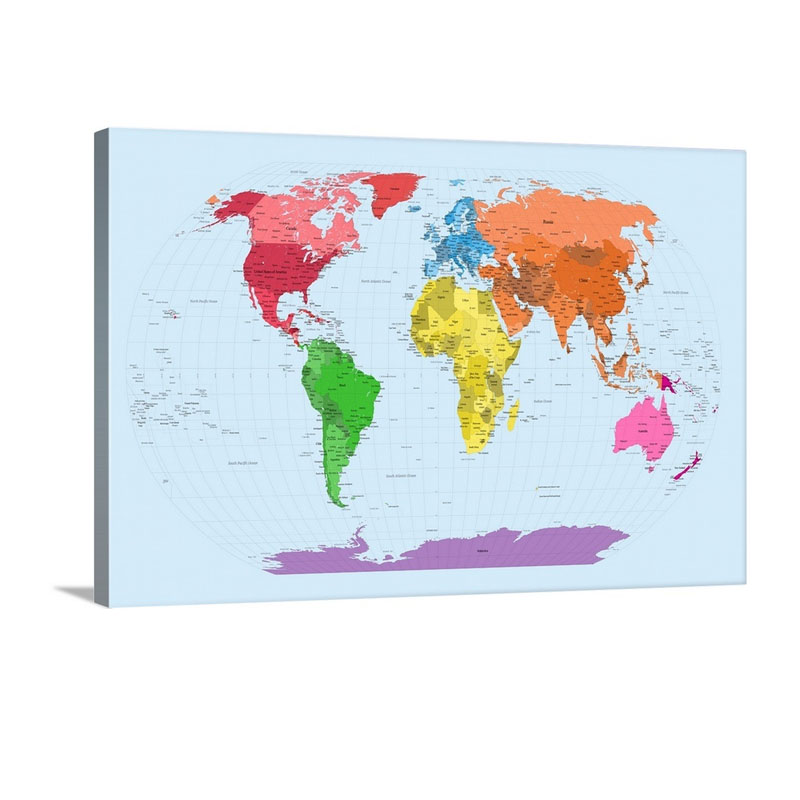 Continent Map Of The World Wall Art - Canvas - Gallery Wrap