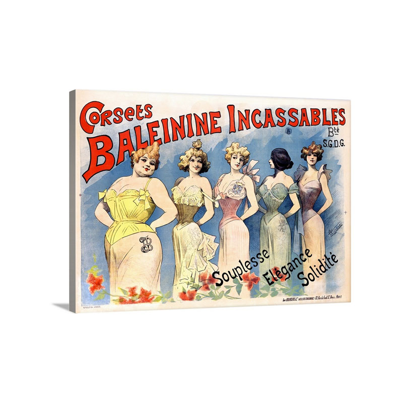 Corsets Baleinine Incassables Vintage Poster By Alfred Choubrac Wall Art - Canvas - Gallery Wrap